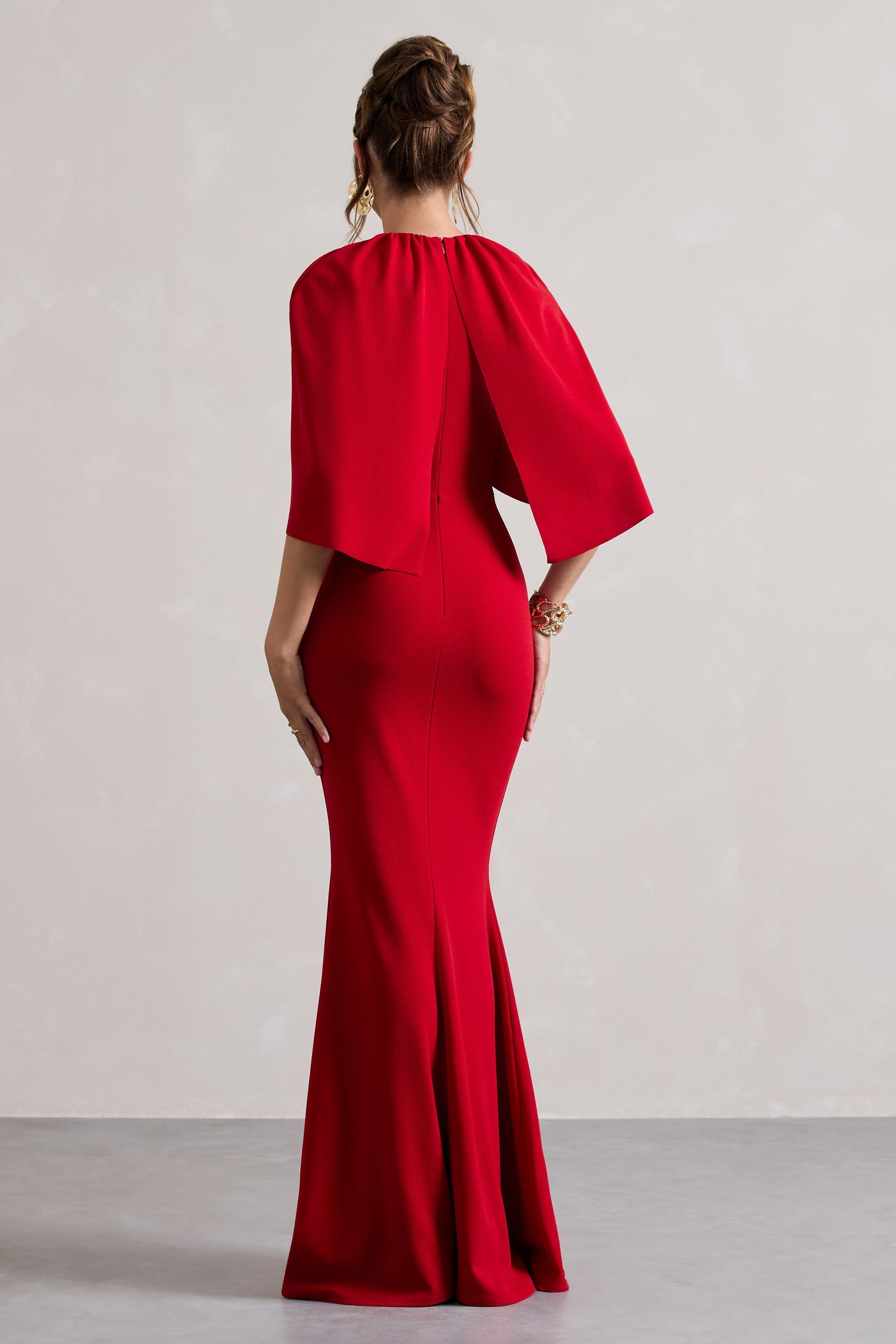 Kianne | Robe longue rouge à manches courtes drapées