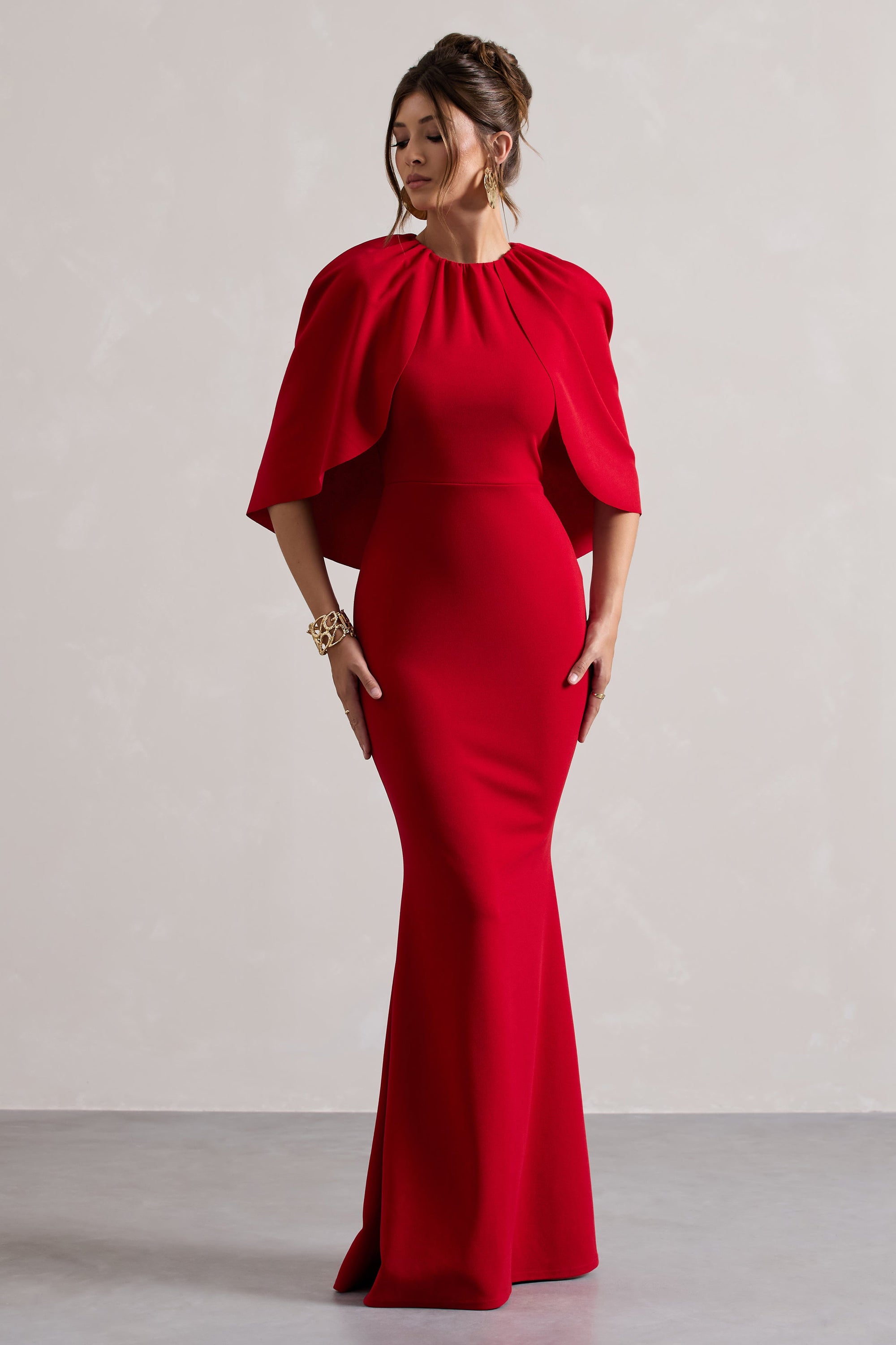 Kianne | Robe longue rouge à manches courtes drapées