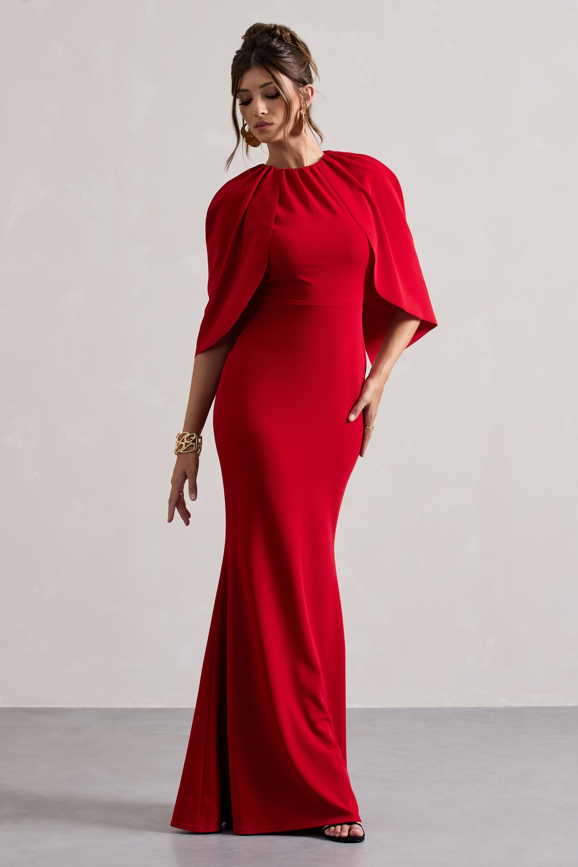 Kianne | Robe longue rouge à manches courtes drapées