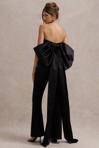 Sweet Escape | Top bandeau en satin noir avec nœud en satin oversize
