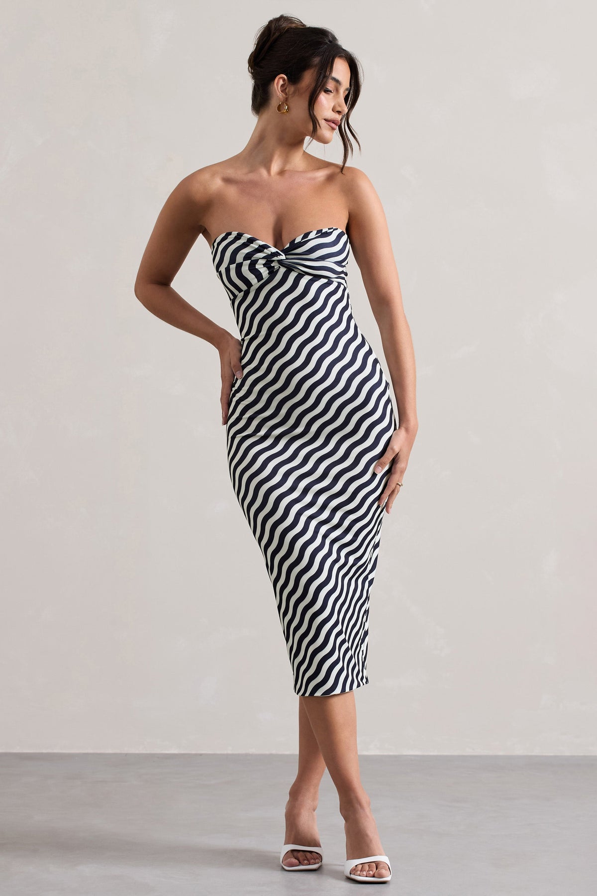 Reese | Robe mi-longue à bandes bleu marine sans bretelles