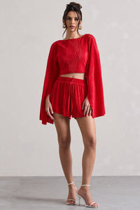 Aflame | Short rouge plissé à taille nouée