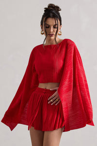 Flare | Crop top à manches cape en plissé rouge