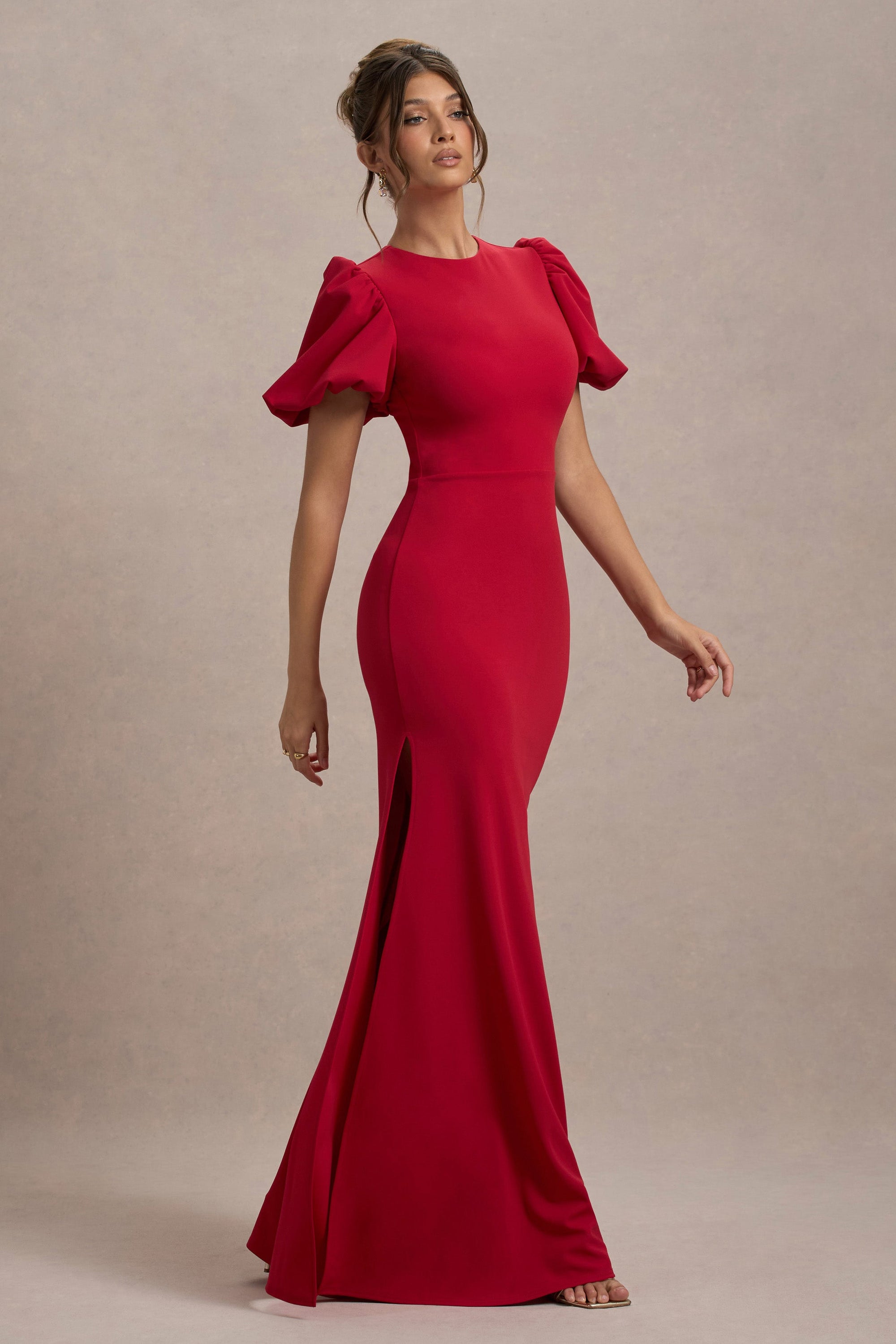 Love Letters | Robe longue rouge à manches bouffantes