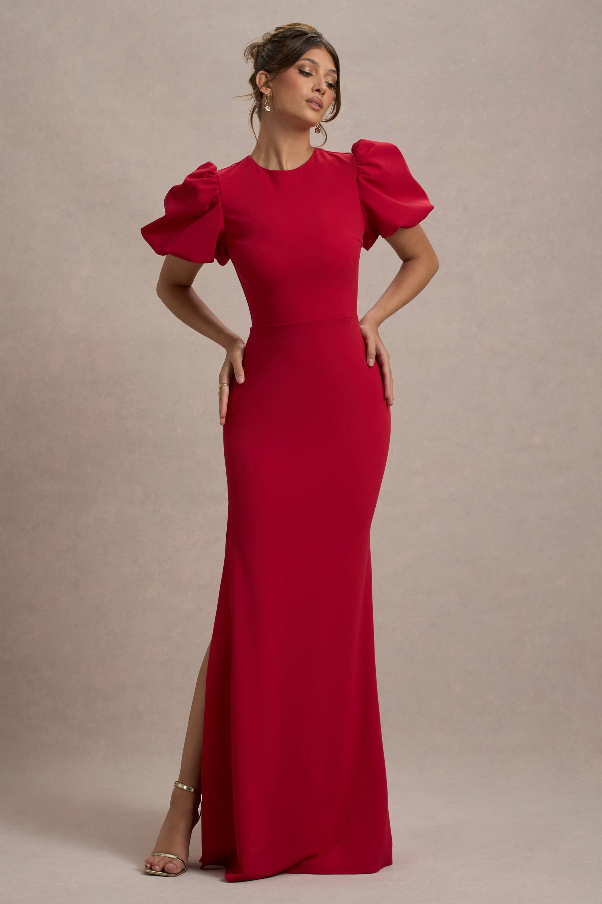 Love Letters | Robe longue rouge à manches bouffantes