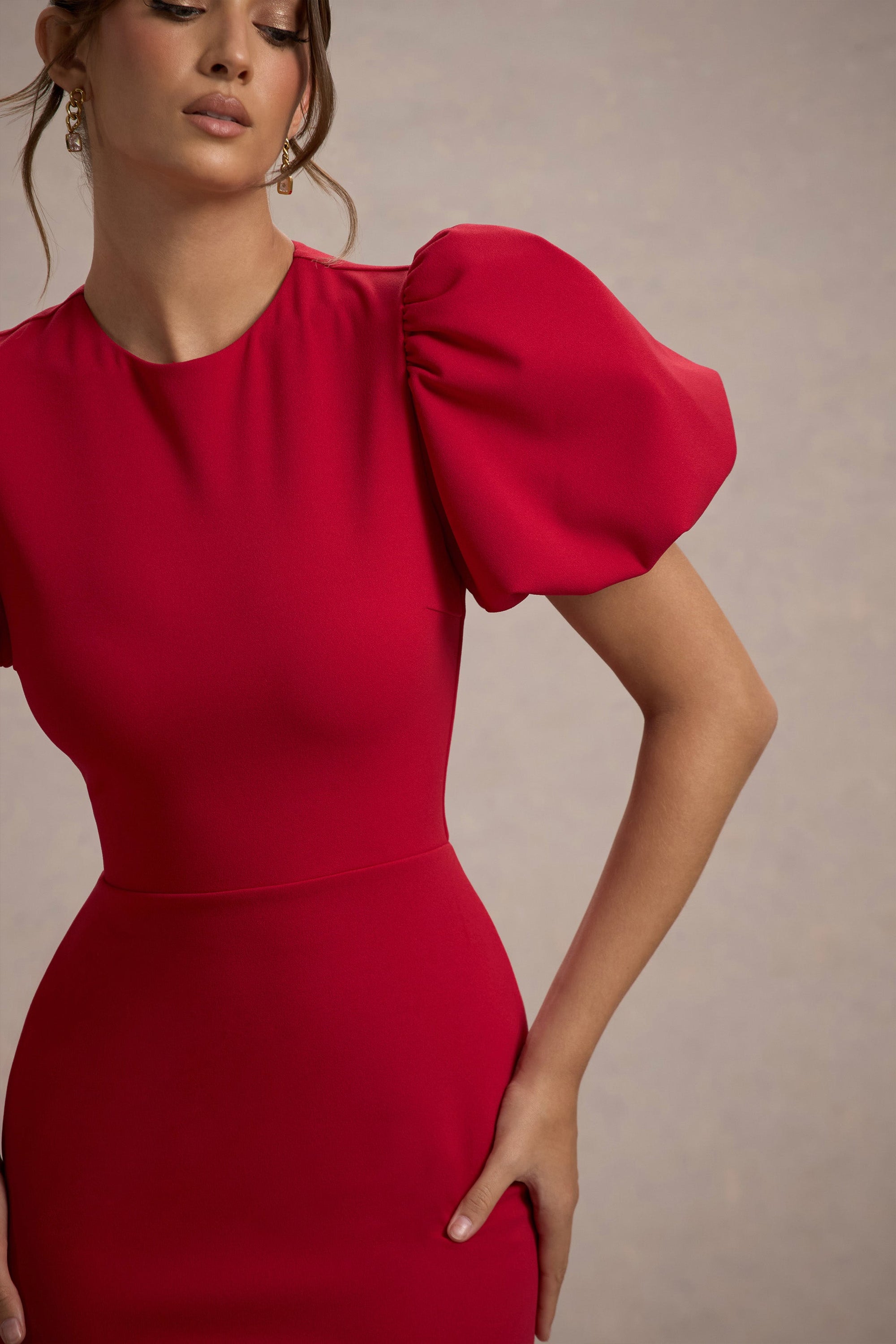 Love Letters | Robe longue rouge à manches bouffantes