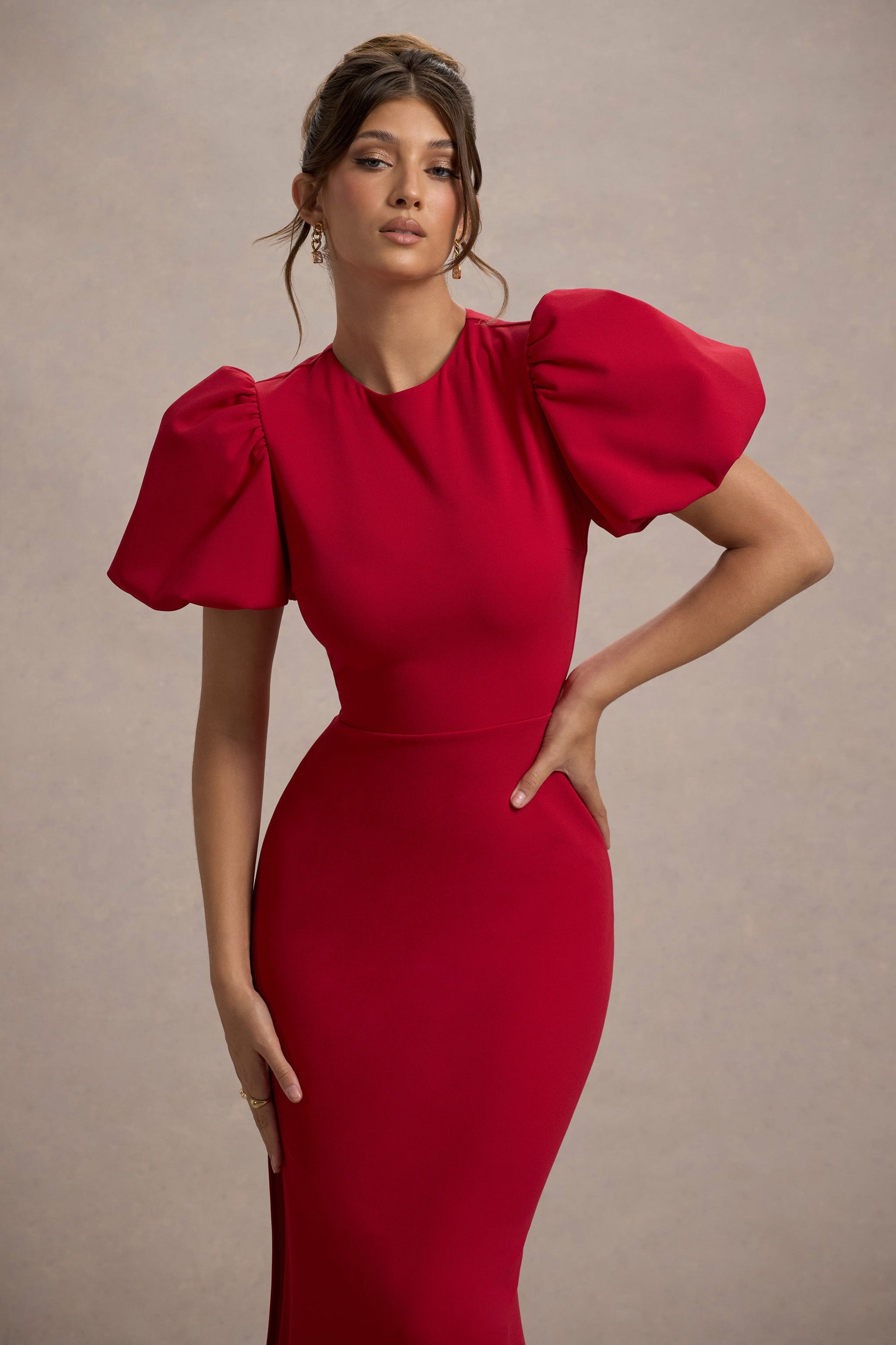 Love Letters | Robe longue rouge à manches bouffantes