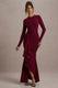 Alayna | Robe Longue à Manches Longues Rouge Cerise avec Fente Volantée