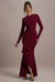Alayna | Robe Longue à Manches Longues Rouge Cerise avec Fente Volantée