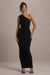 Dalarie | Robe longue noire asymétrique à fronces