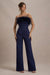 First Class | Combinaison bleu marine en plumes à bandeau et jambes larges