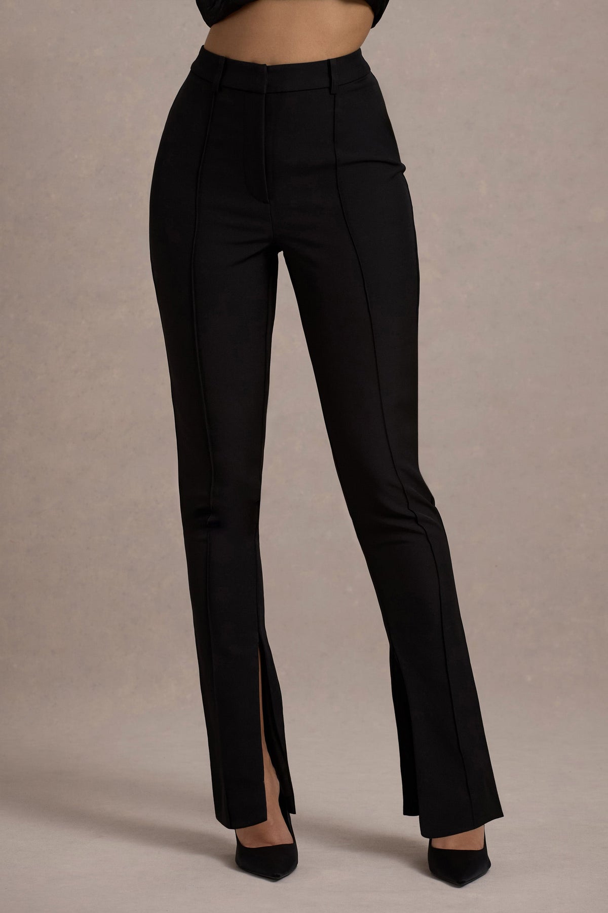 Pantalon droit noir fendu outlet
