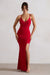 Love Shy | Robe longue rouge a decolleté plongeant avec fente