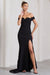 Karma | Robe longue noire à encolure bardot et fente sur le côté