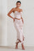 Per Favore | Jupe longue fendue froncée en satin champagne