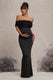 Inflorescence | Robe longue de maternité encolure bardot à fleurs en maille noire