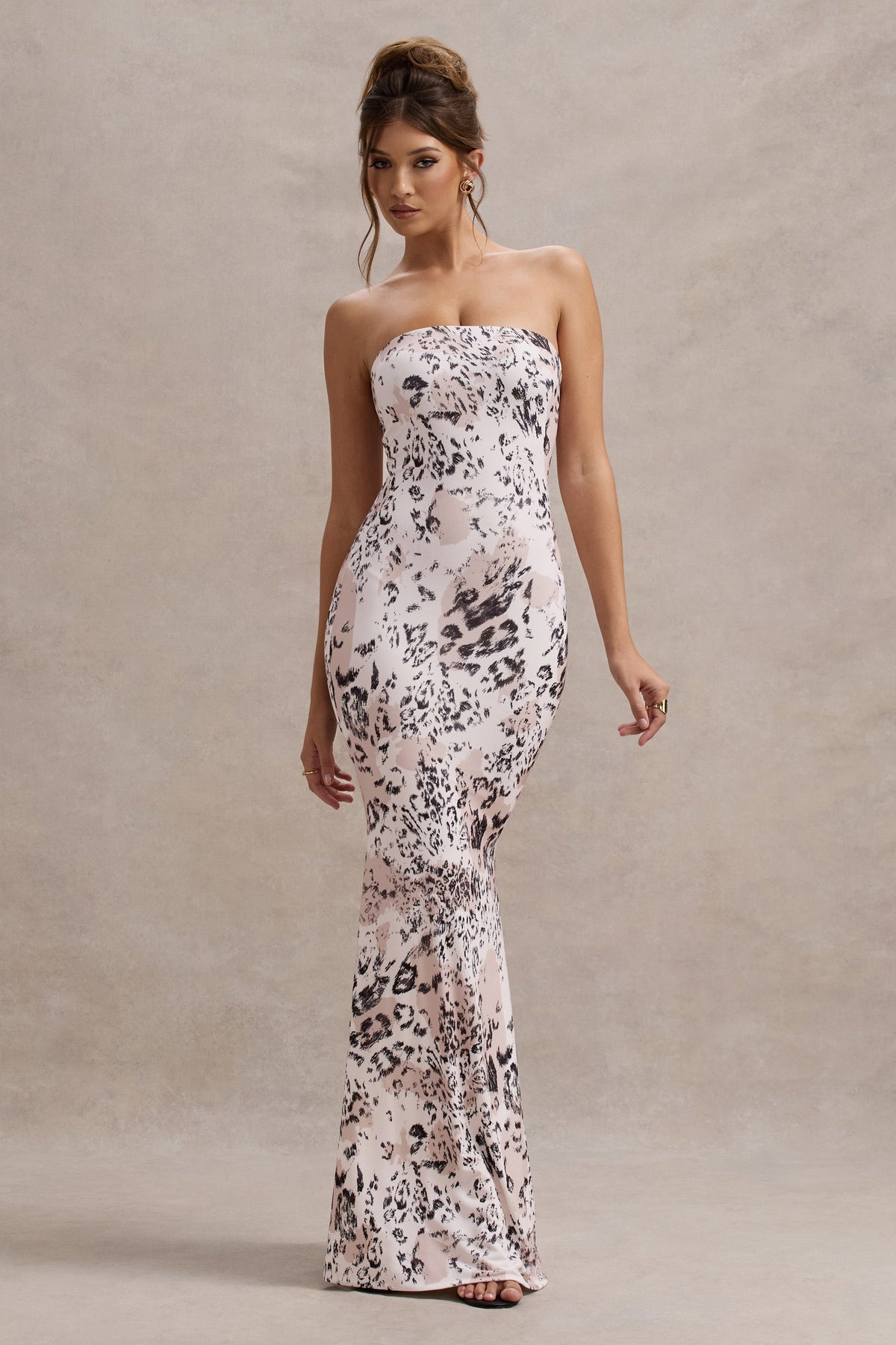 Ceremony | Robe longue imprimé leopard à encolure en bandeau et queue de poisson