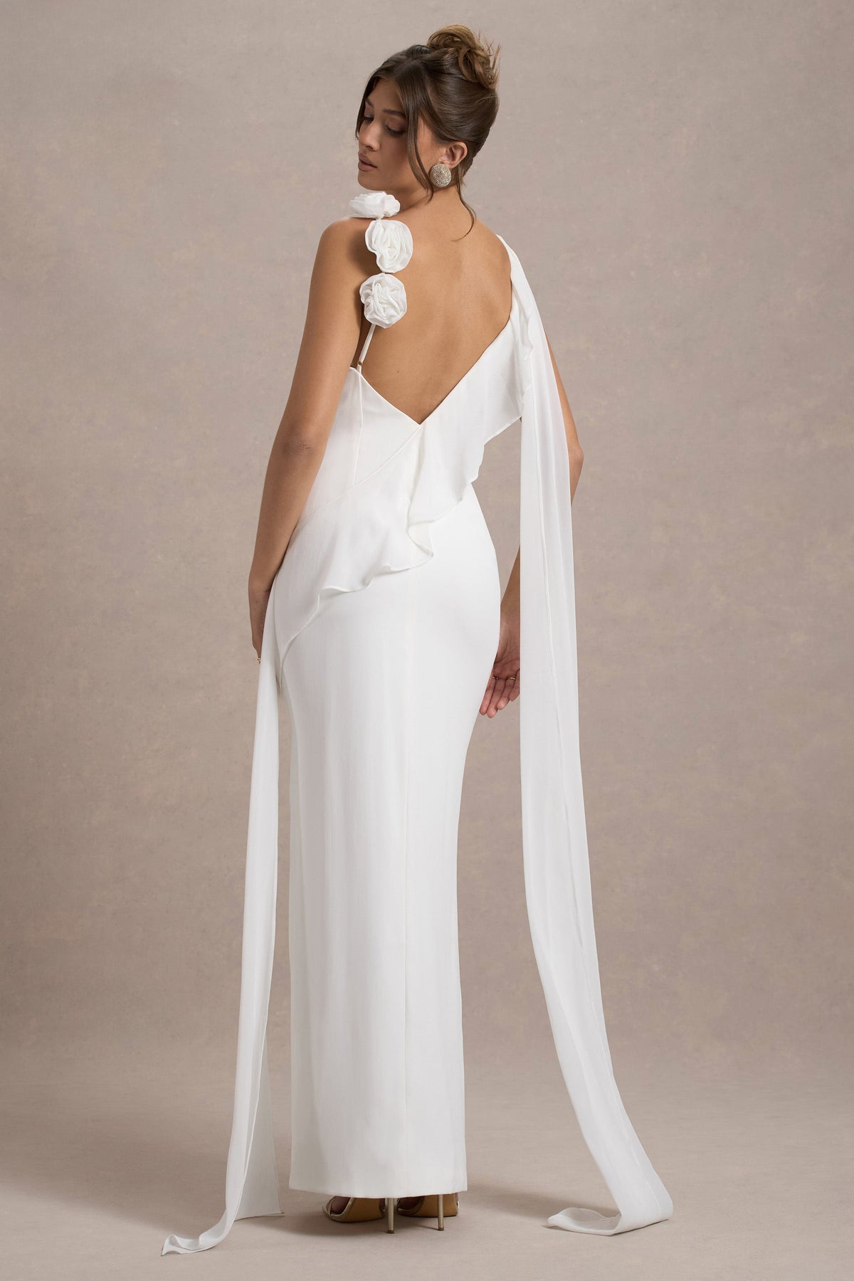 Angeline | Robe longue en mousseline blanche avec drapé divisé et corsages