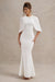 Kianne | Robe longue blanche drapée à manches courtes