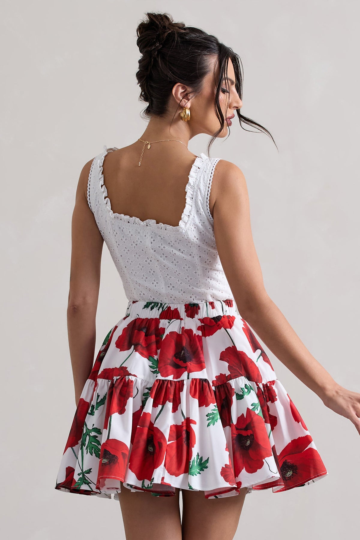 Lecce | Top style corset à boutons en broderie blanche avec détails en dentelle