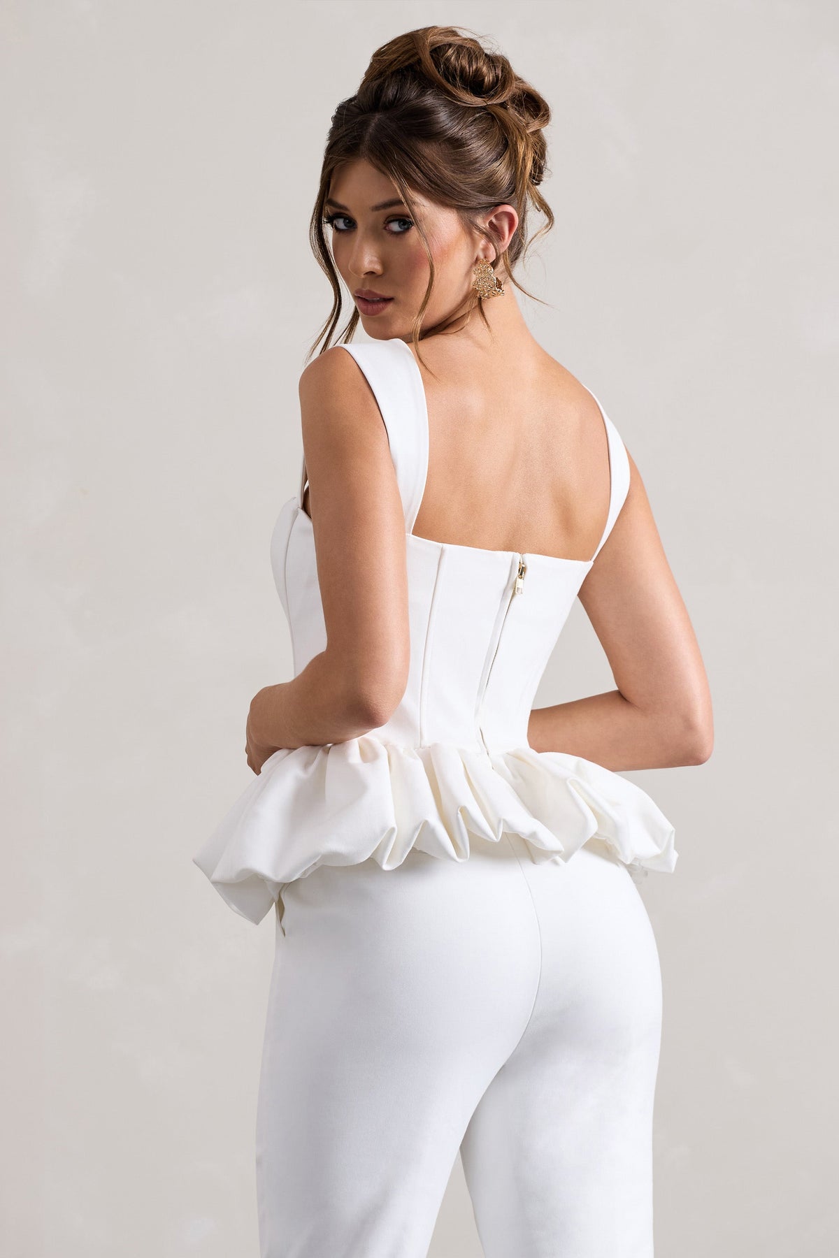 Jadia | Haut corset blanc avec décolleté en cœur et ourlet bouffant