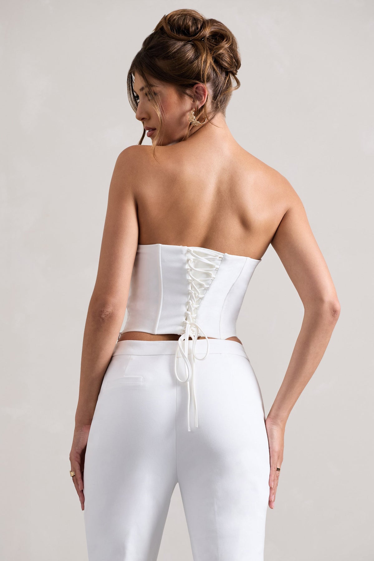 Aubriella | Haut corset blanc sans bretelles à lacets