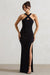 Jianna | Robe longue noire à dos nu bretelles croisées et fente