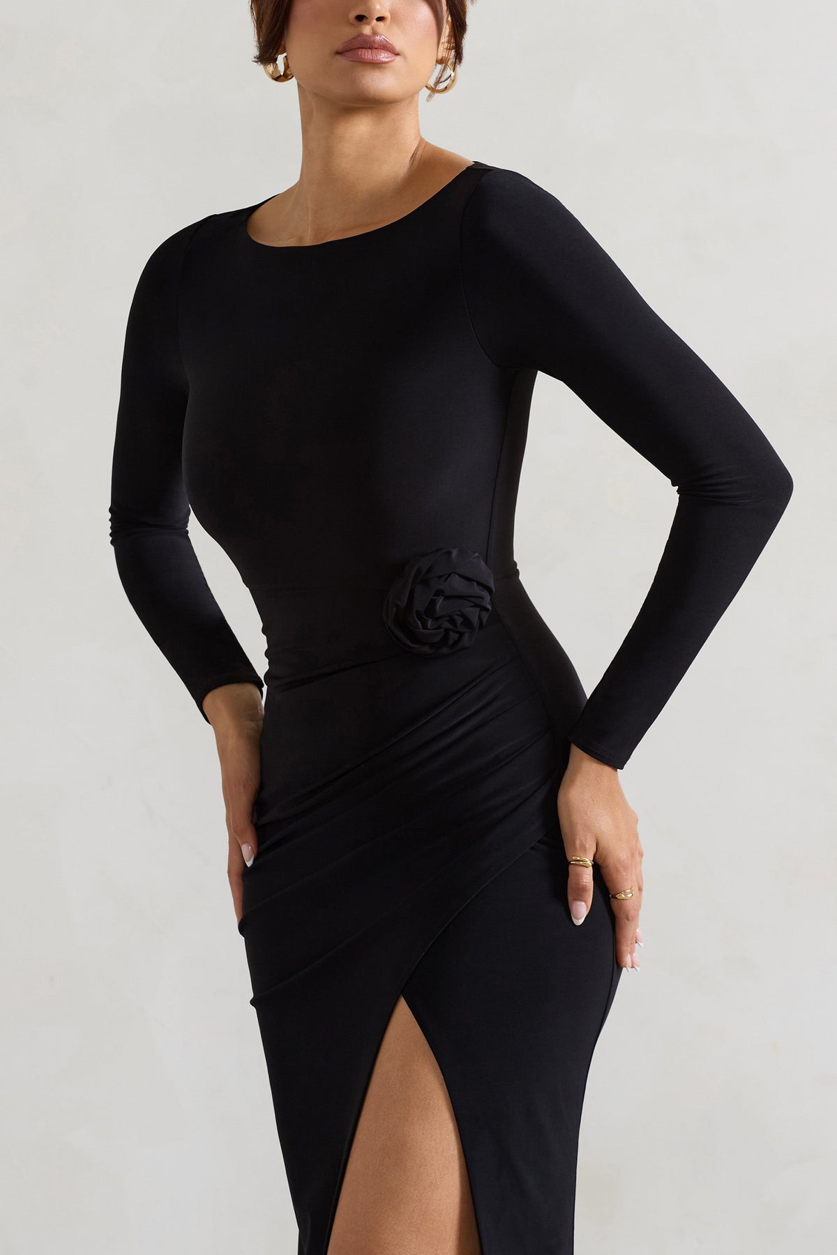 Robe longue noire portefeuille top