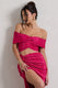 Seara | Crop top bardot torsadé en plissé rose fuchsia