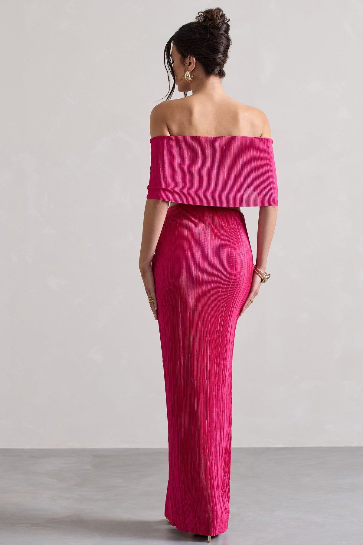 Calida | Jupe longue plissée à fente et nœud rose fuchsia