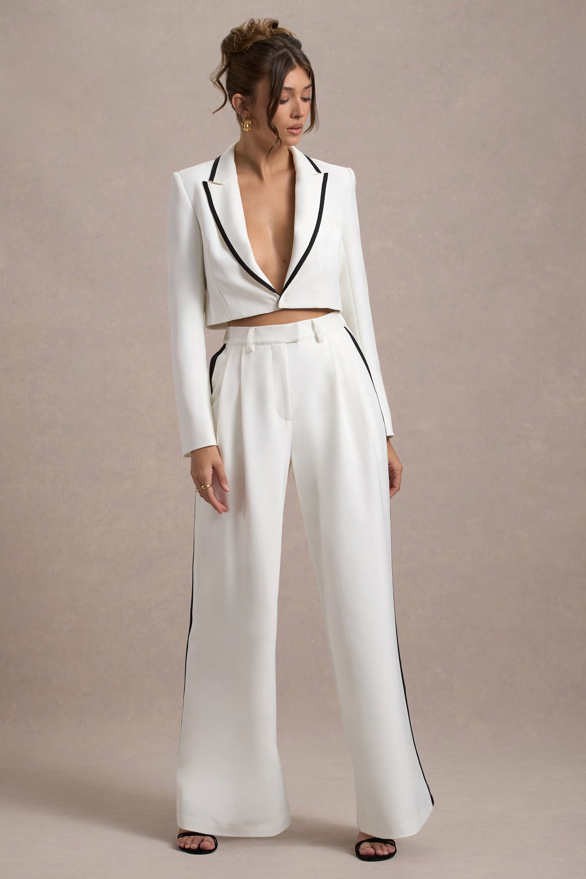 Pantalon blanc large taille haute clearance