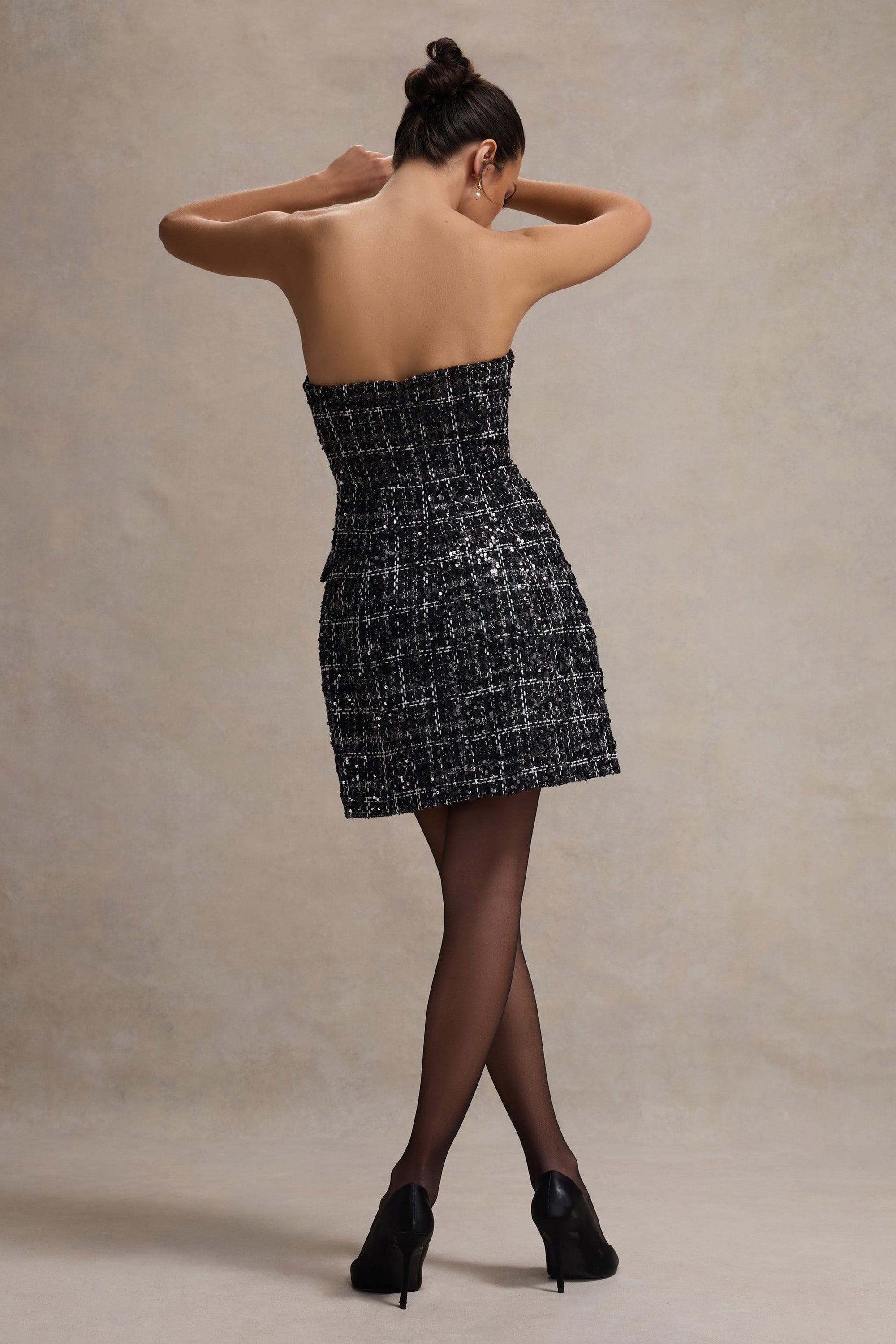Park Avenue | Mini-robe tailleur sans bretelles en bouclé noir