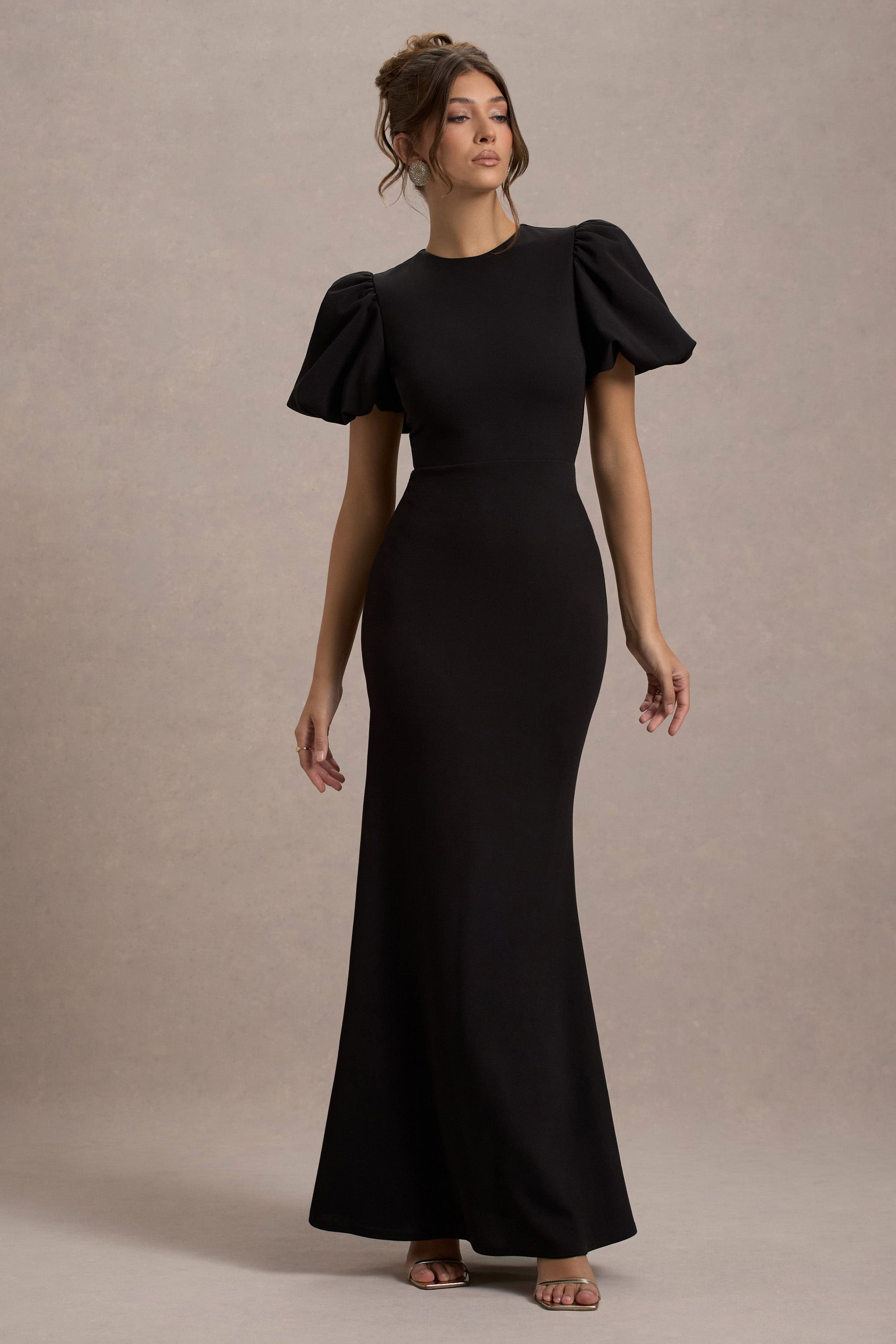 Love Letters | Robe longue noire à manches bouffantes
