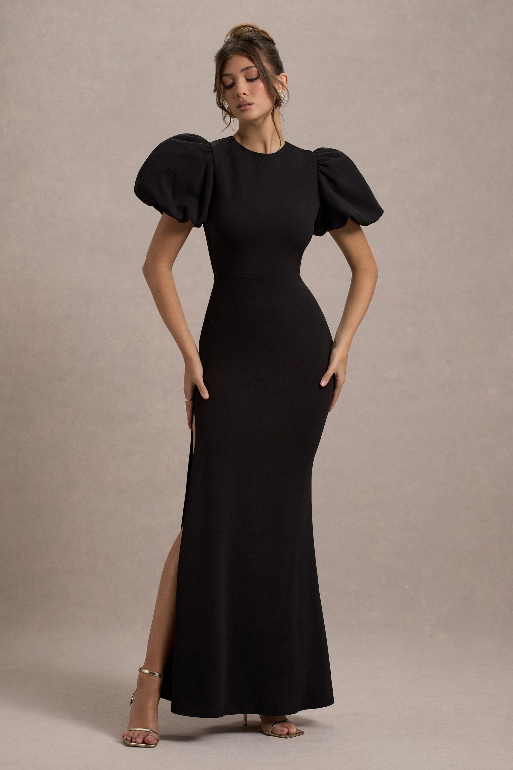 Love Letters | Robe longue noire à manches bouffantes