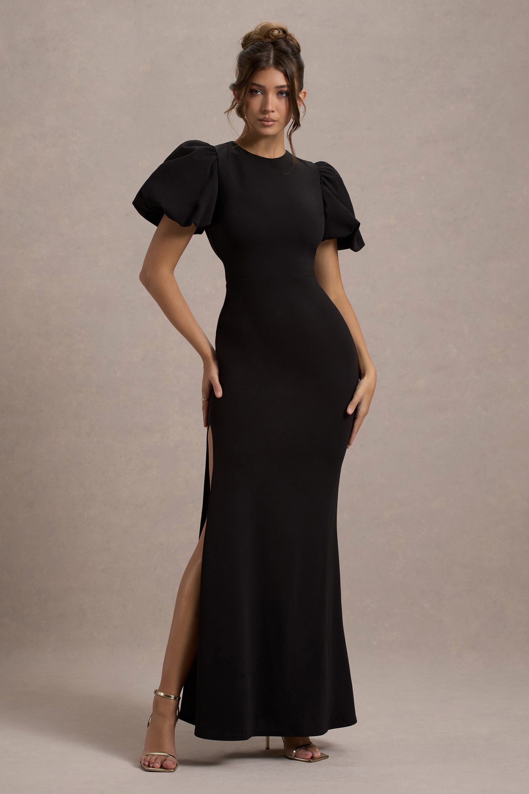 Love Letters | Robe longue noire à manches bouffantes