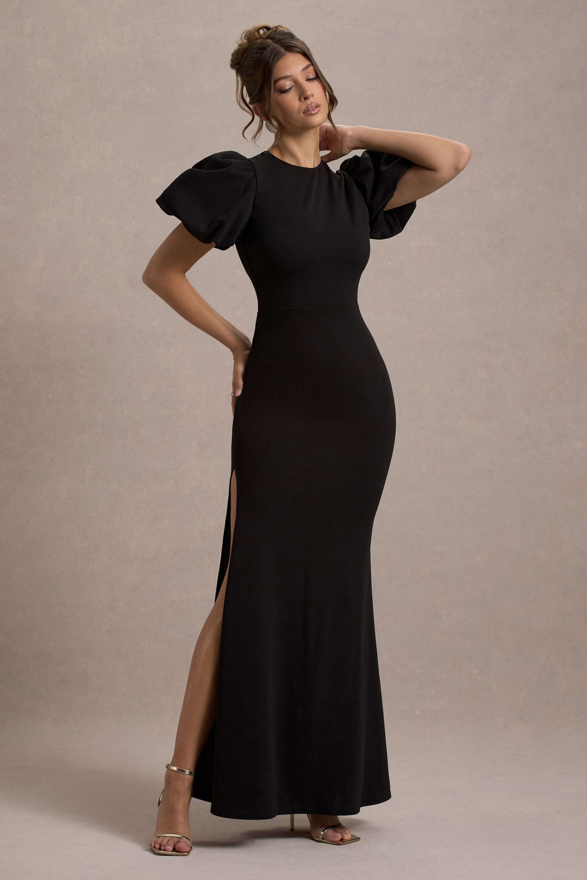 Love Letters | Robe longue noire à manches bouffantes