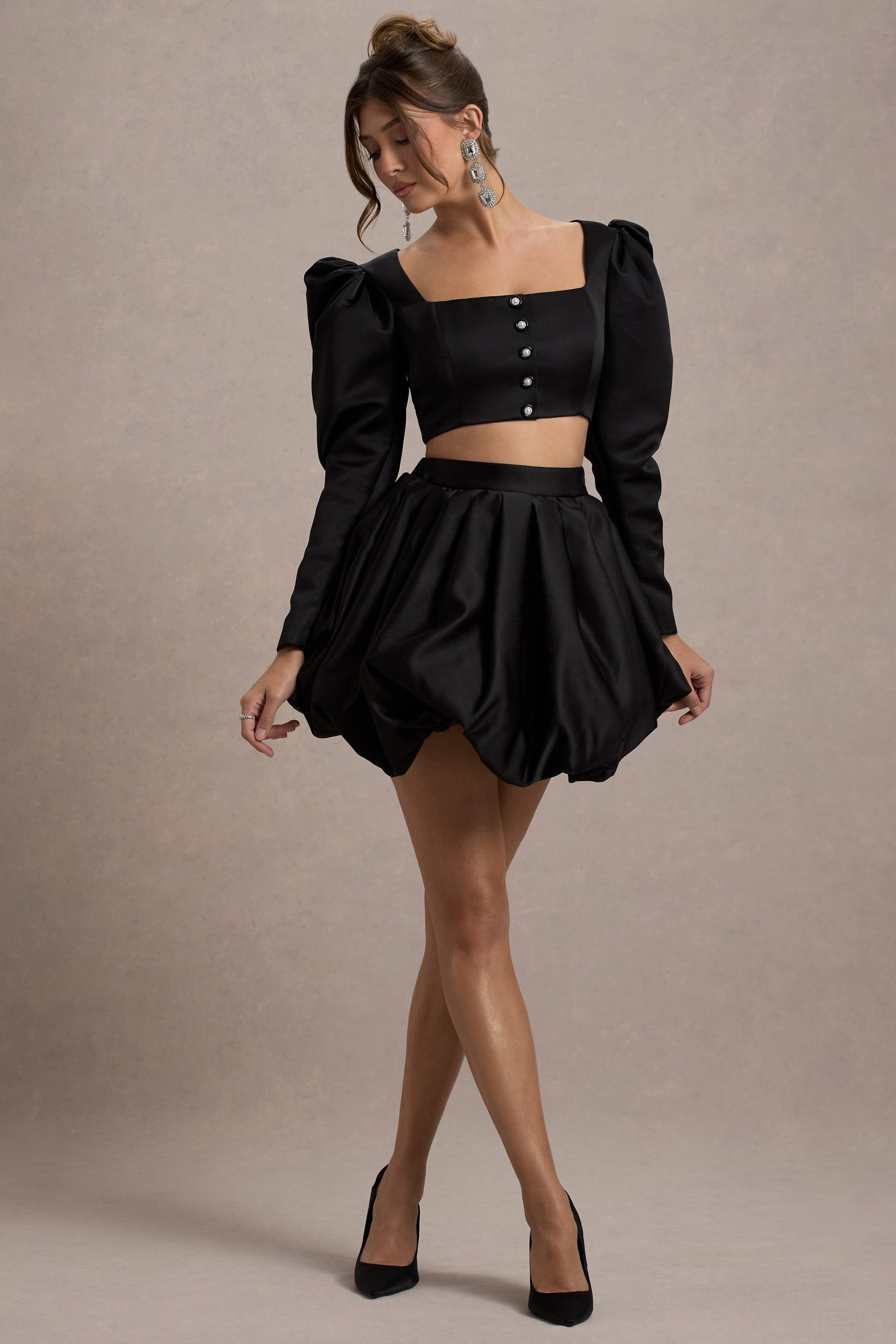 Tosca | Mini-jupe bouffante en satin noir