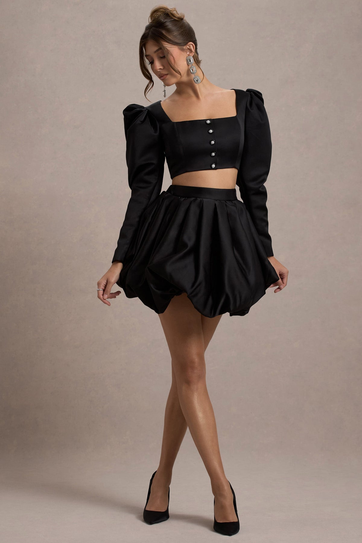Tosca | Mini-jupe bouffante en satin noir