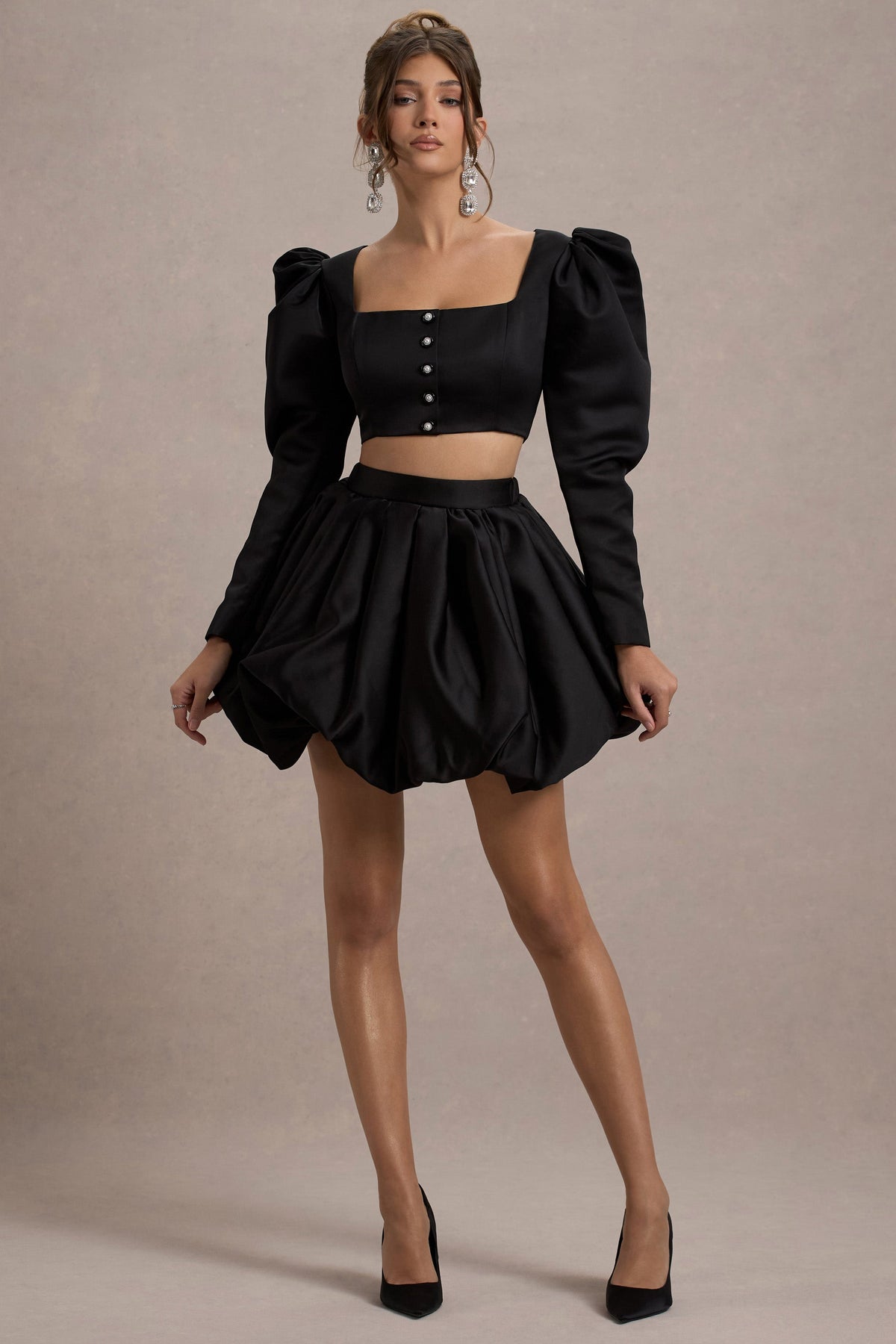 Tosca | Mini-jupe bouffante en satin noir