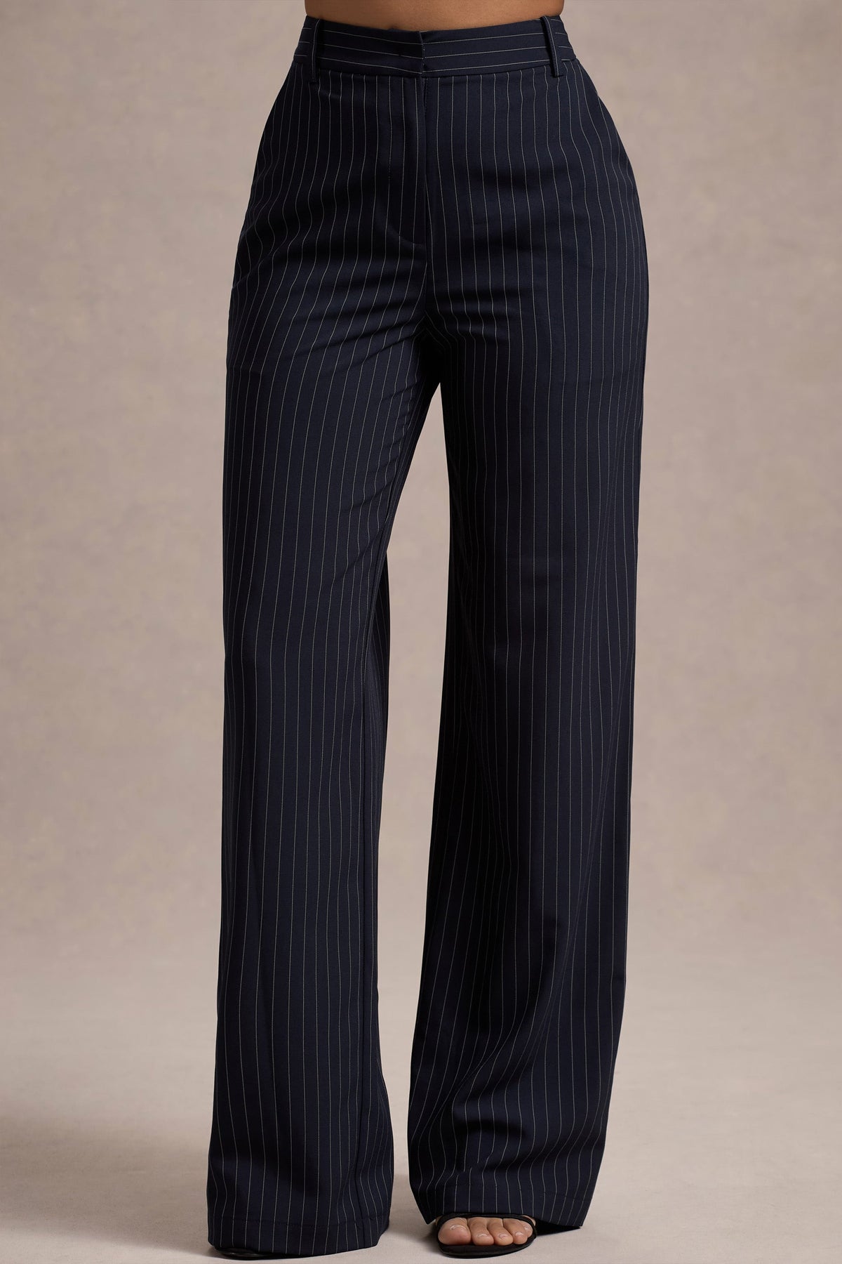 New York | Pantalon large à rayures bleu marine ajusté