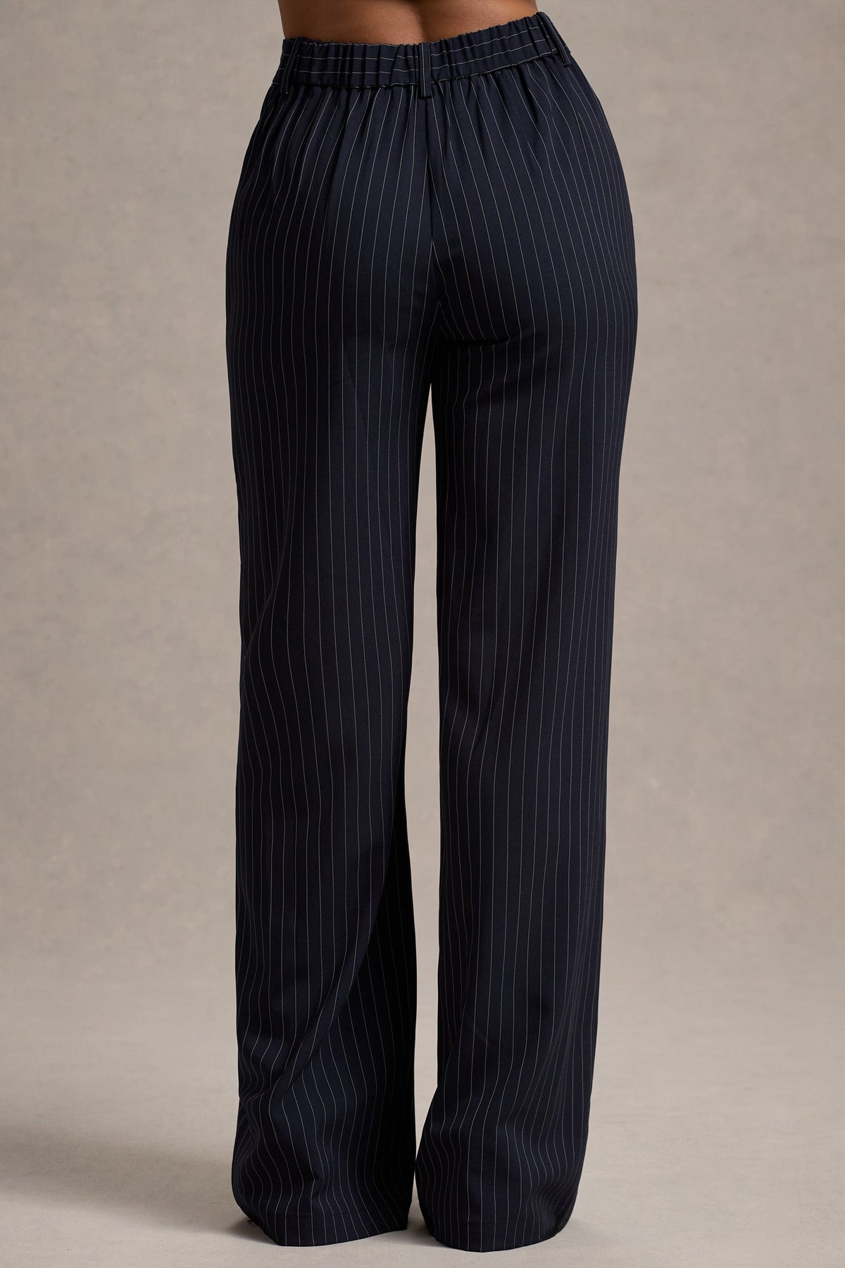 New York | Pantalon large à rayures bleu marine ajusté