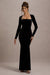Morana | Robe longue à manches longues et décolleté carré en velours noir