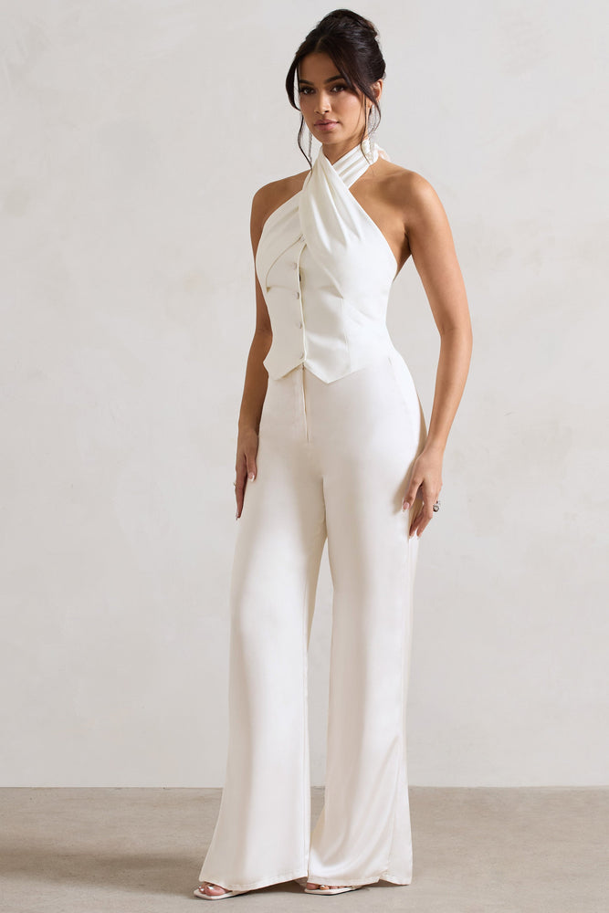 Your Way | Pantalon en satin crème à jambes larges
