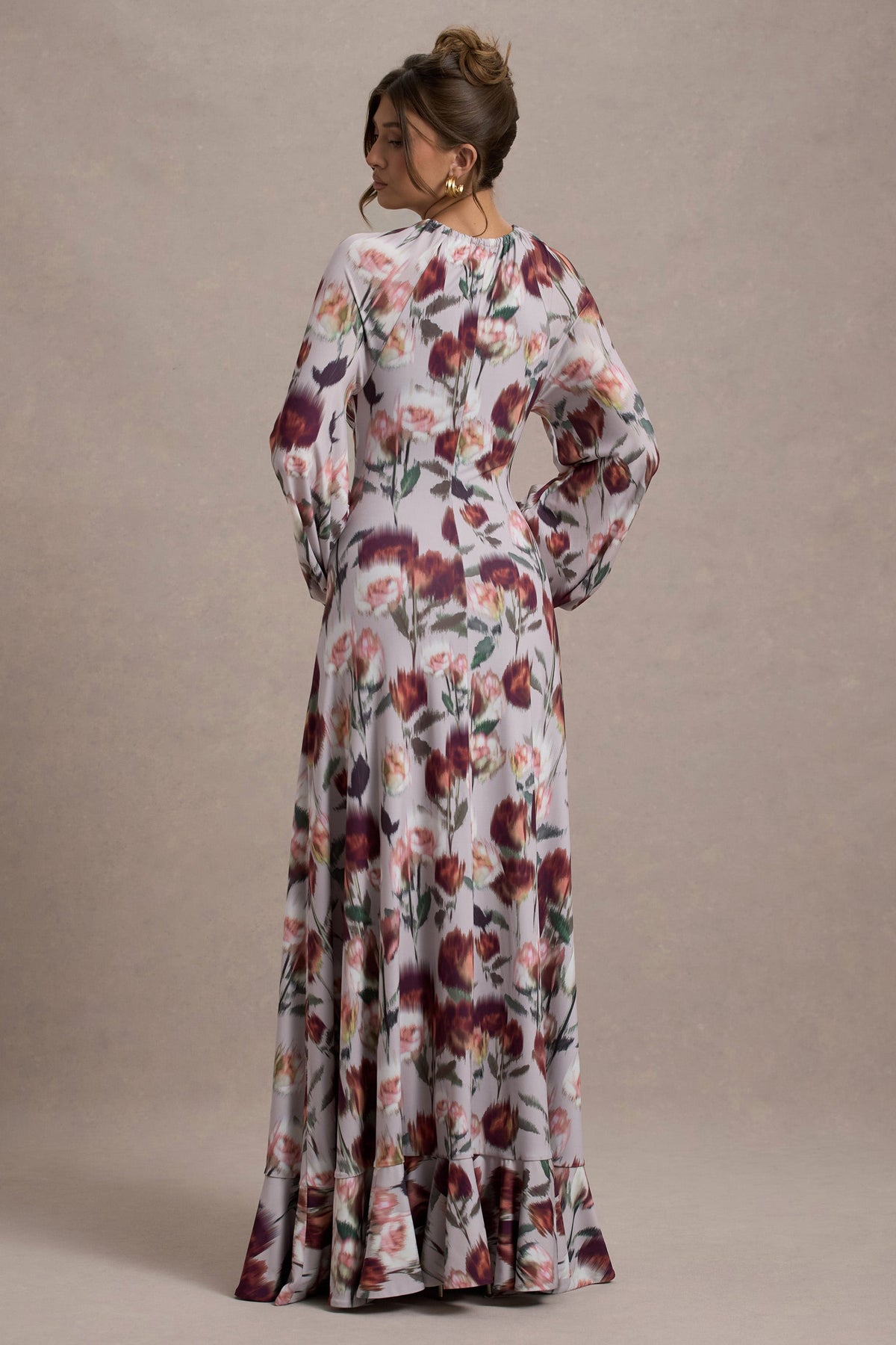 Althena | Robe longue à imprimé floral crème avec manches ballon
