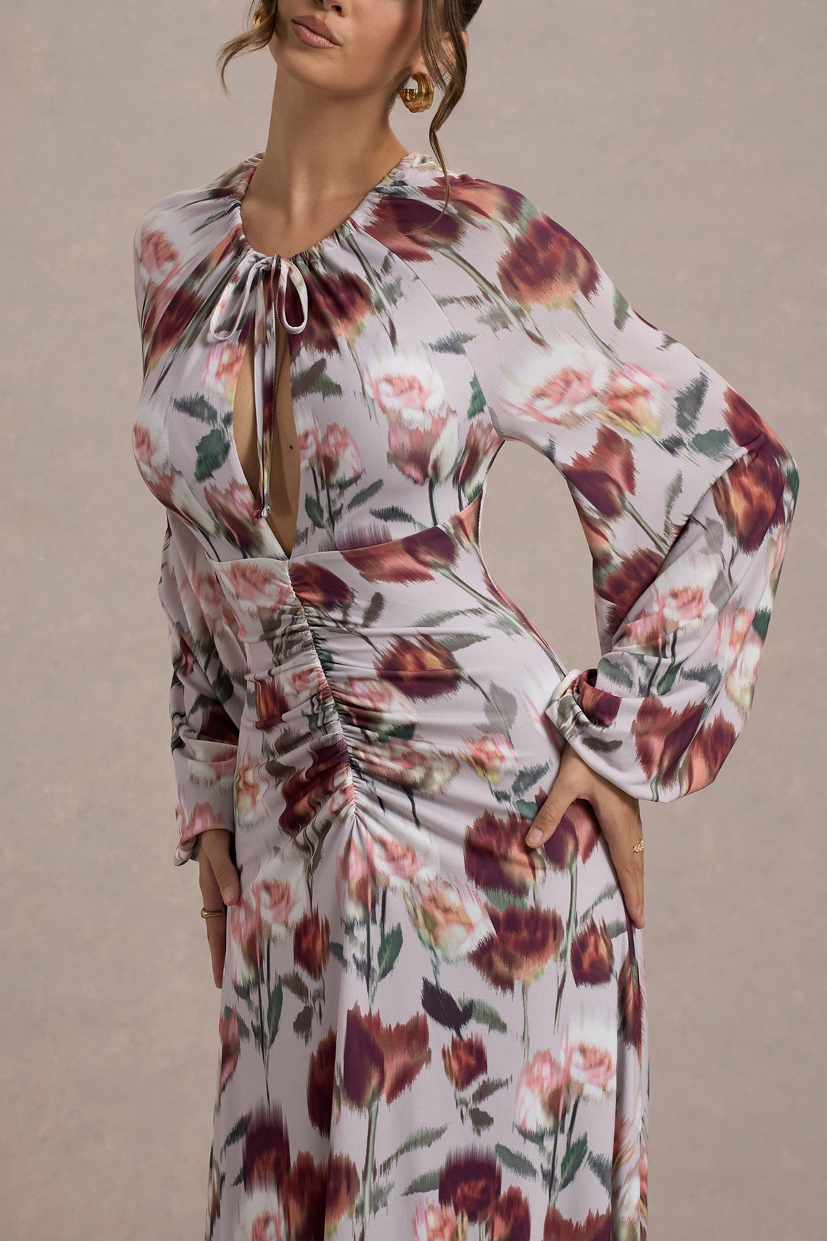 Althena | Robe longue à imprimé floral crème avec manches ballon