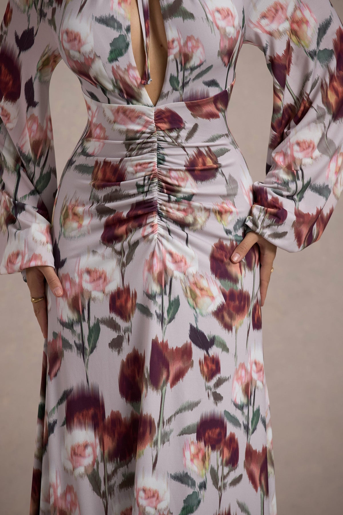 Althena | Robe longue à imprimé floral crème avec manches ballon