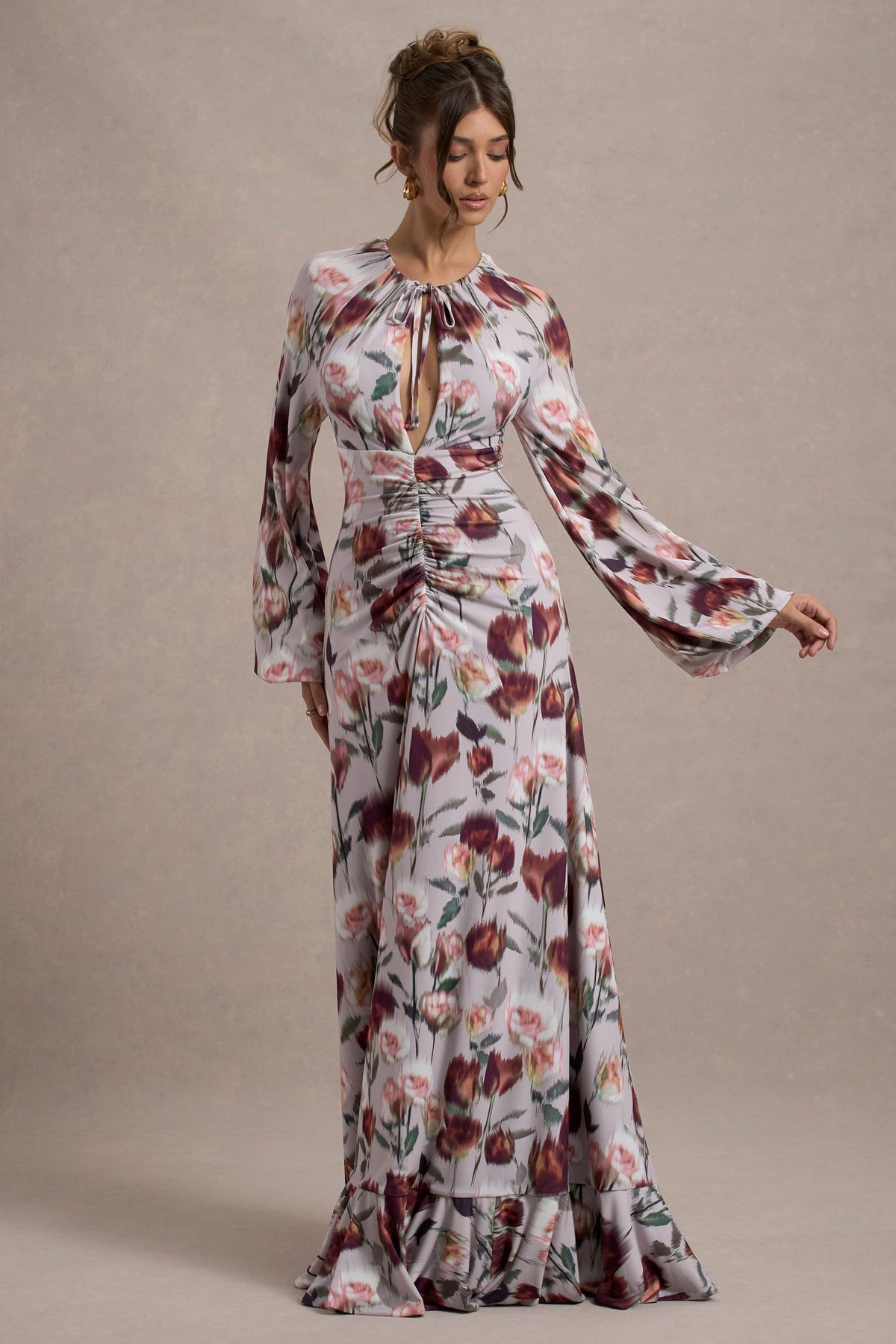 Althena | Robe longue à imprimé floral crème avec manches ballon