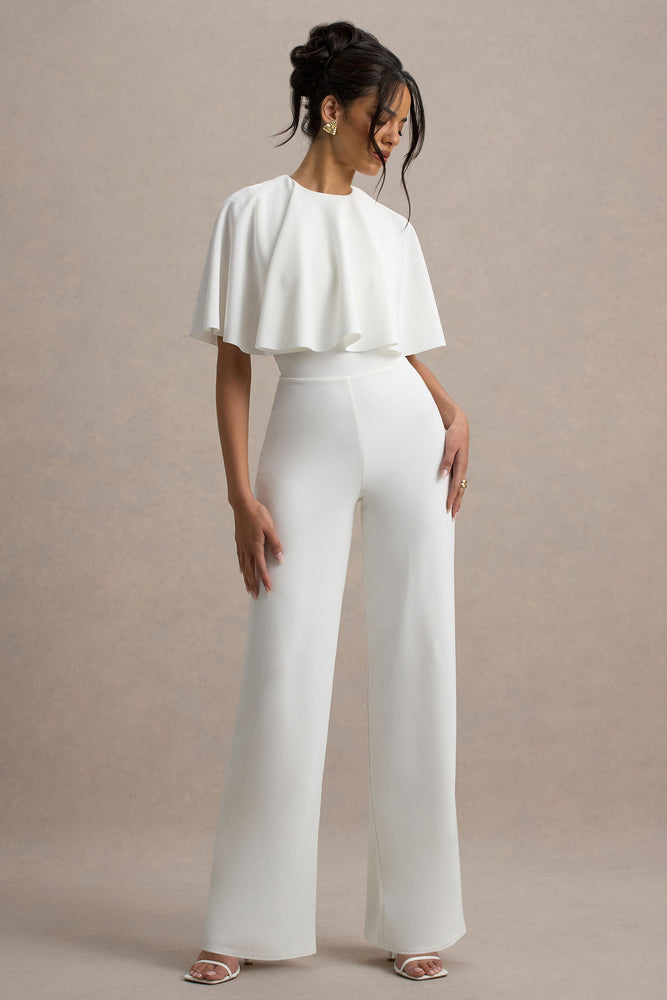 Leanna – Combinaison blanche à jambes droites avec cape Combinaisons mariage The Wedding Explorer