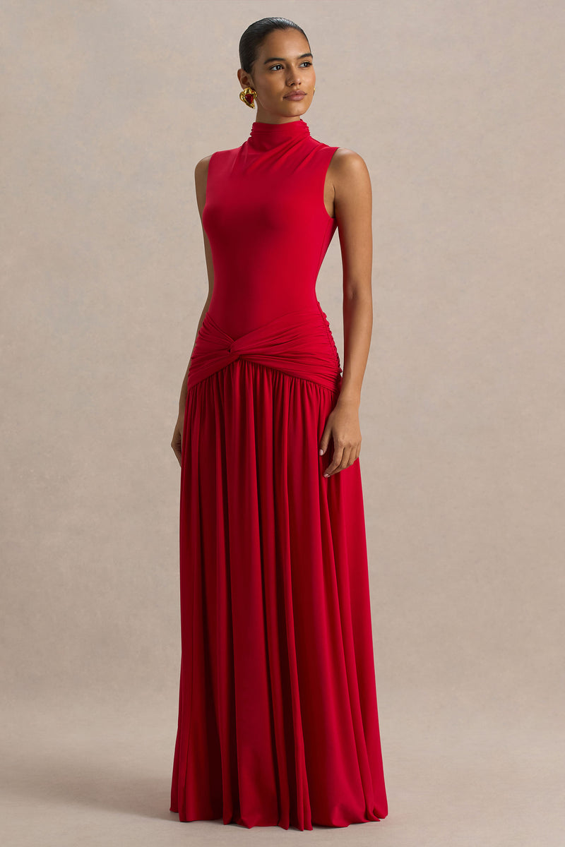 Robe De Soirée Bretelles Rouge Cerise Twisted Muse - Taille L, Occasion Très Bon État