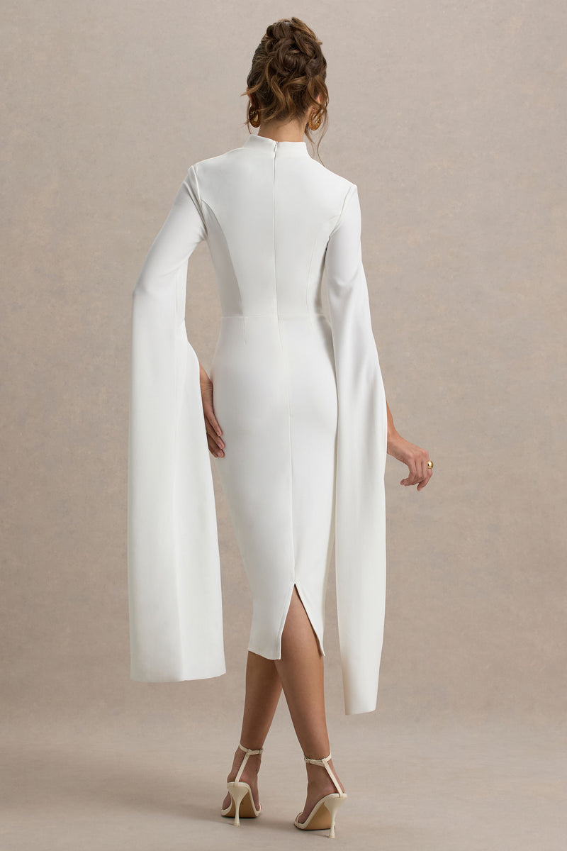 Linden Robe Mi-Longue Moulante Blanche ?� Manche Cape �?? Club L London - FR
